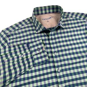 Twillory Mens 18 34-35 Tailored Fit‎ Performance Gingham Button Down Shirt Green